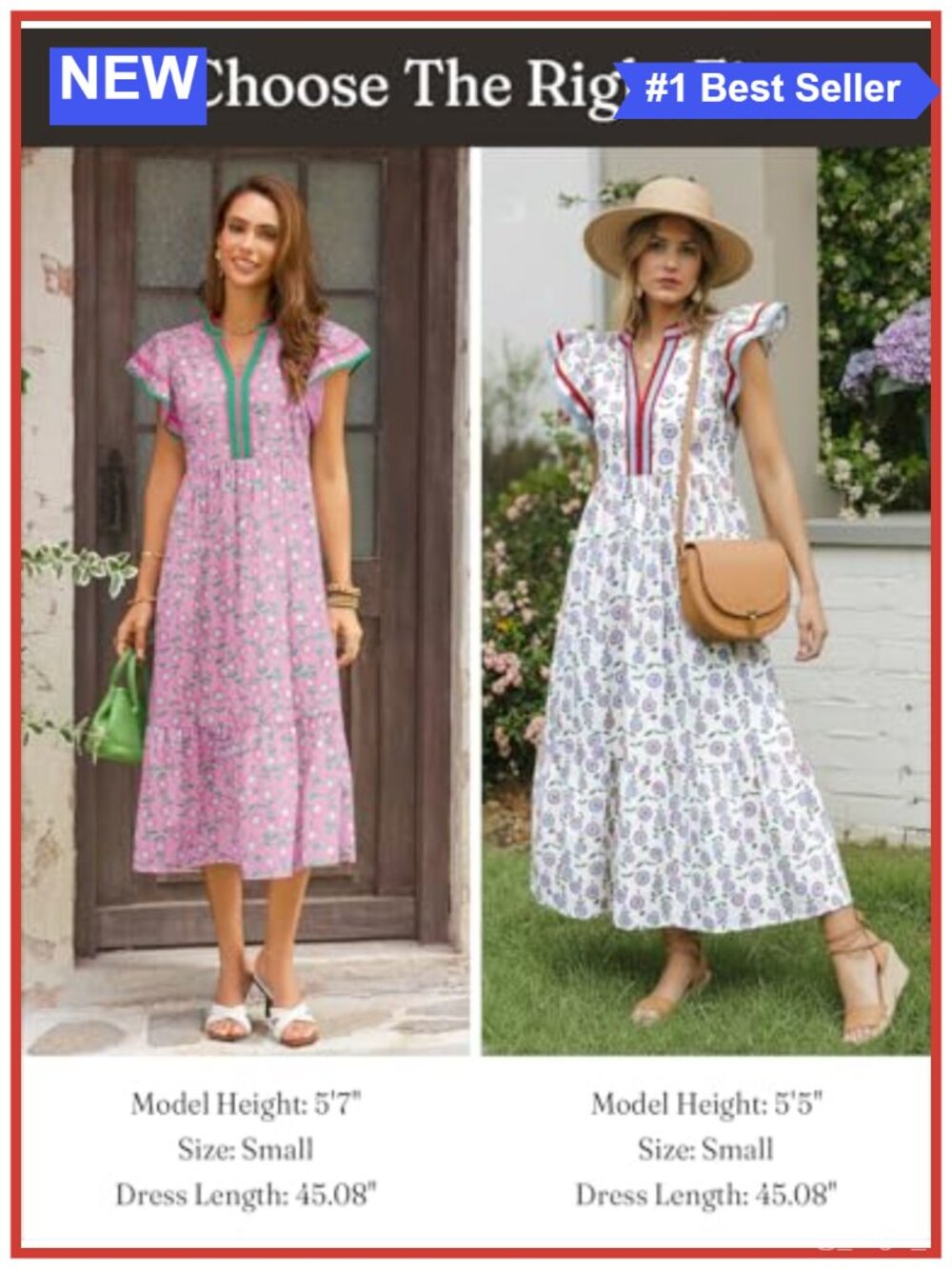 Womens Floral Midi Dress Cap Sleeve V Neck Sundress - Picture 5 of 6
